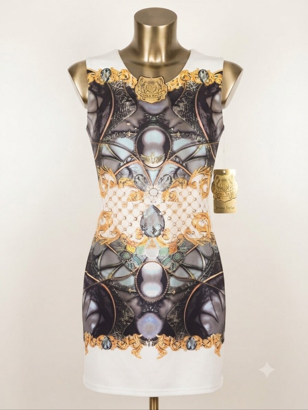 Jessica Taylor NYC Baroque Jewel Print Bodycon Mini Dress Party Dress Size Large